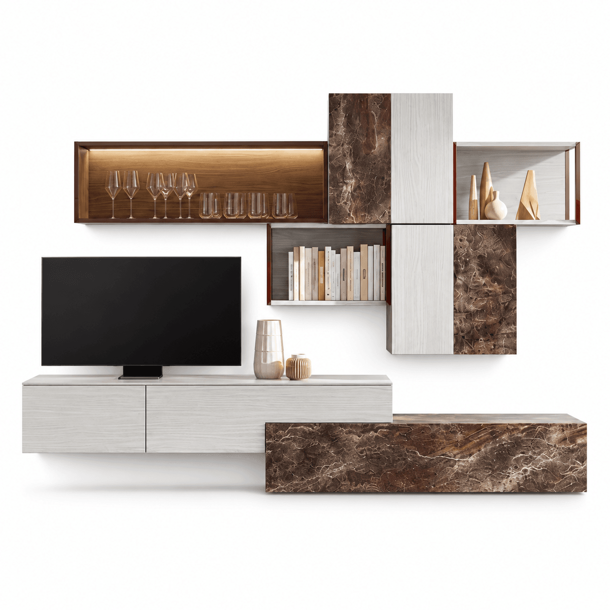 Parete soggiorno BLOGGED, composizione TV modulare